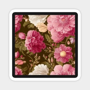 Vintage Floral Light Pink and White Flowers on Olive Green Magnet