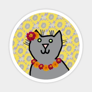 Marigold Floral Cat Portrait Magnet