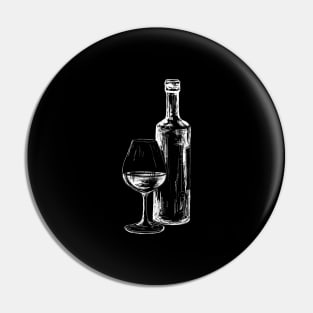 Sketch of a bottle of wine with a glass Pin