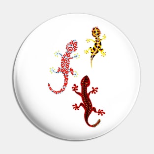 Colourful happy geckos on blue grass Pin