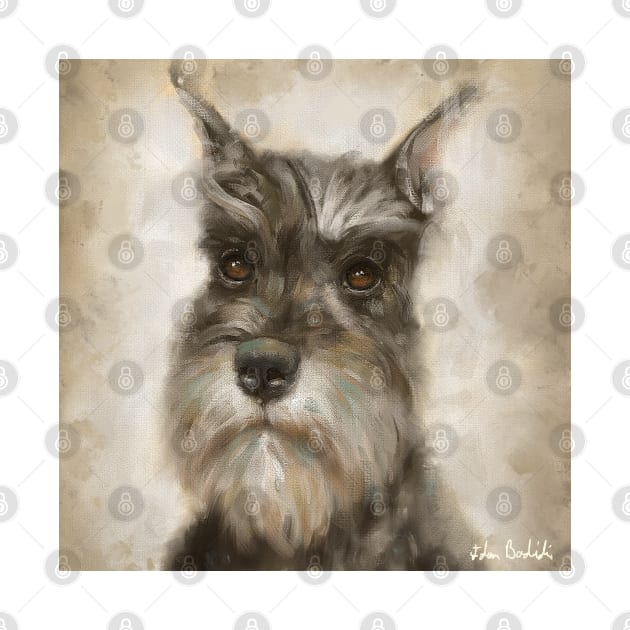 Close up Painting of a Schnauzer in Sepia Tones by ibadishi