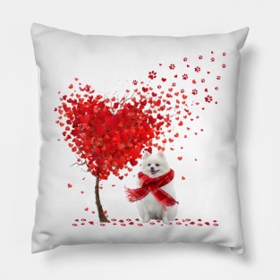 Valentine's Day Heart Tree Love White Pomeranian Pillow