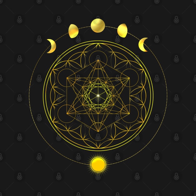 Sun and Moon Phases Metatron's Cube Mandala by Bluepress