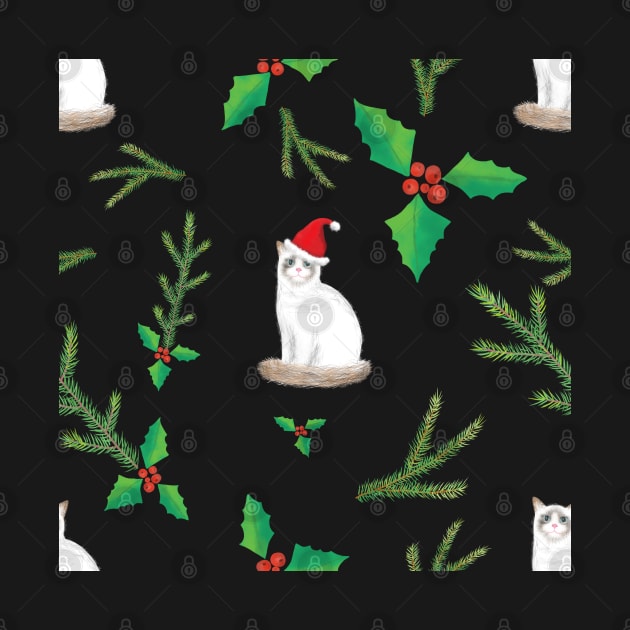 Ragdoll Cats with Santa Hats - White Winter Party Pattern by andreeadumez