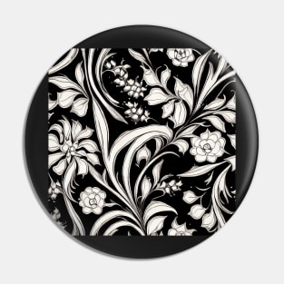 Black and White Vintage Floral Cottagecore Gothic Romantic Flower Peony Rose Leaf Design Pin