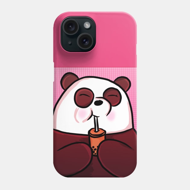 Boba Panda Bear - Pink Background Phone Case by RoserinArt