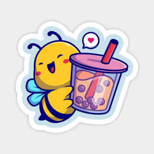 Cute Bee Holding Boba Milk Tea Drink Cartoon Magnet