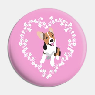 Corgi Puppy Cherry Blossom Heart Pin