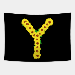 Sunflowers Initial Letter Y (Black Background) Tapestry