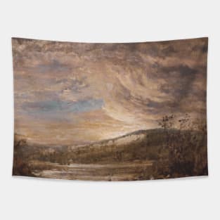 A River Landscape, Sunset by John Linnell Tapestry