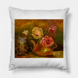 Kitty in Roses Pillow