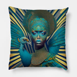 [AI Art] Queen of Peacocks, Optical Art Style Pillow