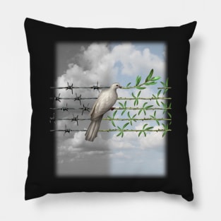 Dove With Olive Branch and Barbed Wire Pillow