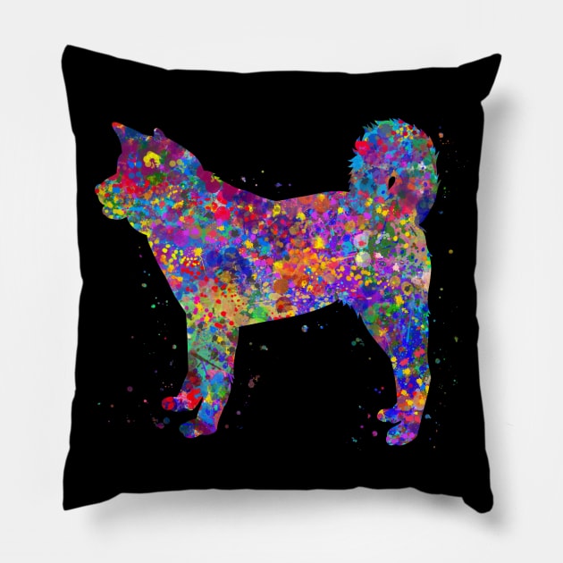 akita dog watercolor Pillow by Yahya Art