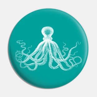 Octopus | Vintage Octopus | Tentacles | Sea Creatures | Nautical | Ocean | Sea | Beach | Teal and White | Pin