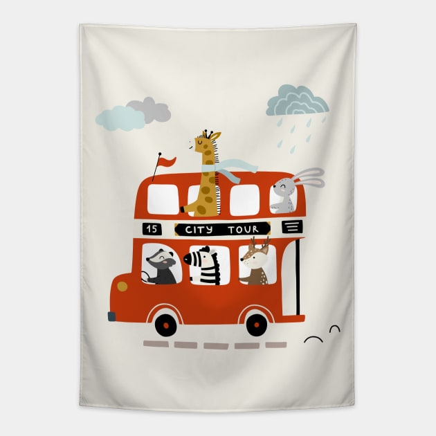 Animal Double Decker Bus Tapestry by JunkyDotCom