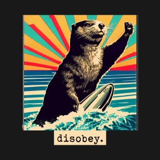 disobey. surfing otter 841 [white background] T-Shirt