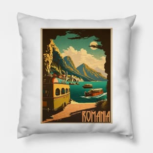 Romania Vintage Travel Art Poster Pillow