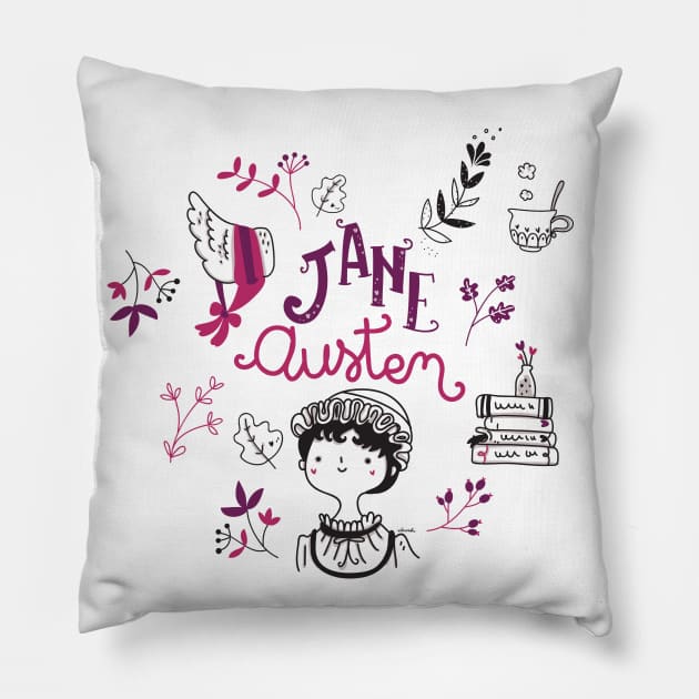 Jane Austen cartoon portrait Pillow by violinoviola