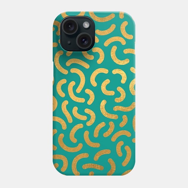 Teal Blue Gold colored abstract lines pattern Phone Case by jodotodesign