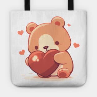 Cute bear in love holding a heart Tote