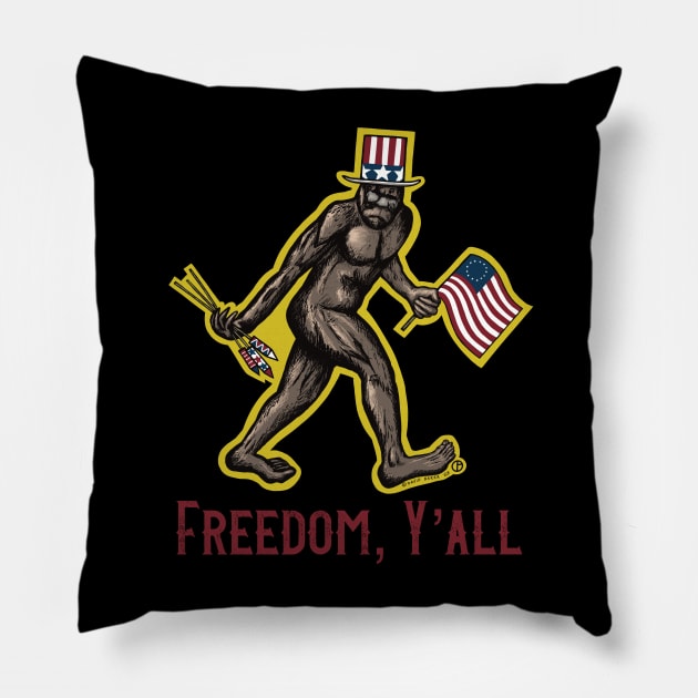 Freedom, Y’all Bigfoot Pillow by Art from the Blue Room