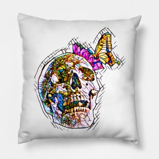 Skull Butterfly Mosaic Art Pillow