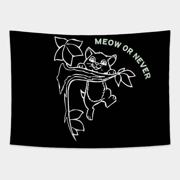 Feline Chic: Meow or Never Cat Tee Alert Tapestry by Salaar Design Hub