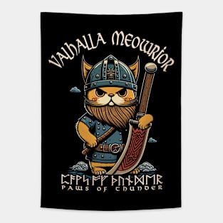 Nordic Norse Valhalla Viking Cat Warrior Tapestry