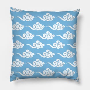 Chinese Clouds Pattern on Blue Background Pillow