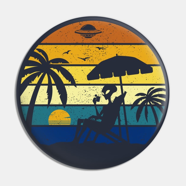 Alien On The Beach Summer Vacation Tropical Hawaiian Vintage Sunset Pin by Cuteness Klub