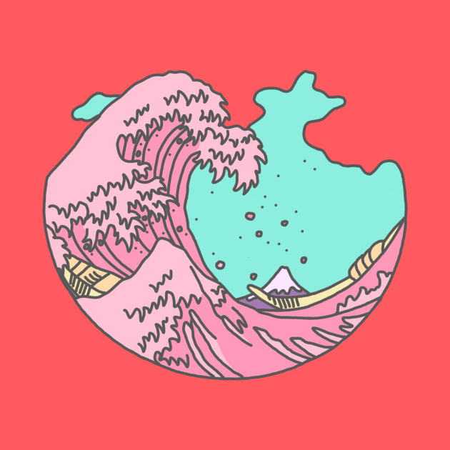 Japanese pastel kawaii anime meme surf beach wave by bigkidult