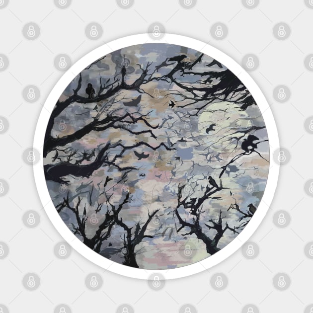 Creepy crows cawing Under the October Moon Magnet by Peaceful Pigments