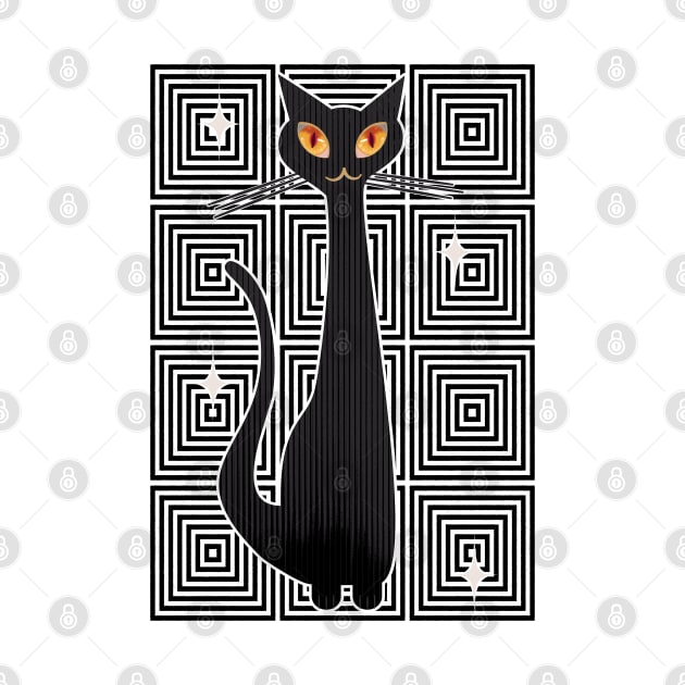 Op-Art Hip Cat Mid Century Anime (blk background) by SunGraphicsLab