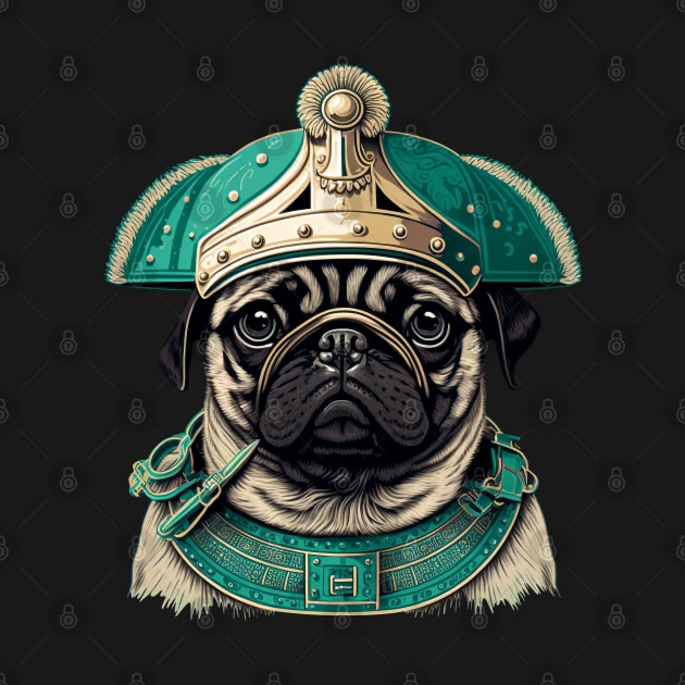 Pug with a Middle Ages Helmet by Bondoboxy