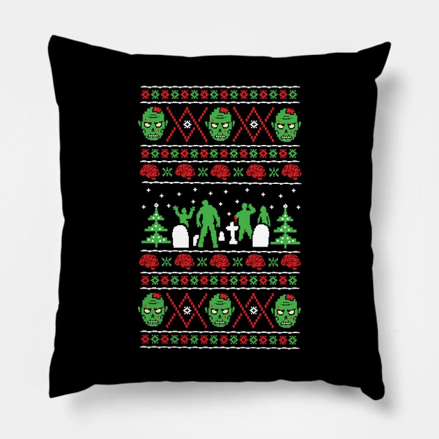 Zombie Ugly Xmas Sweater Pillow by chrisraimoart