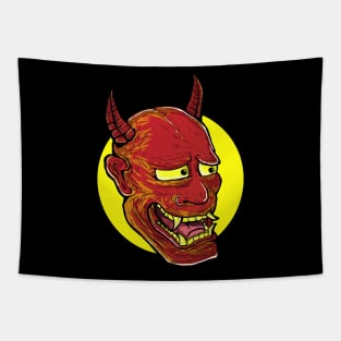 Red and Yellow Hannya Mask Tapestry