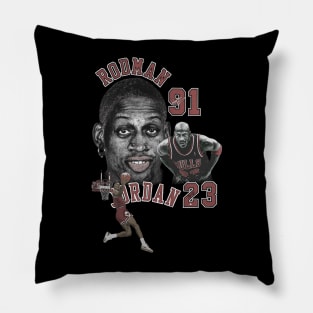 Dennis Rodman Bulls 91 & Michael Jordan 23 Vintage Pillow