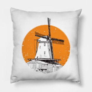 Windmill in orange circle Pillow