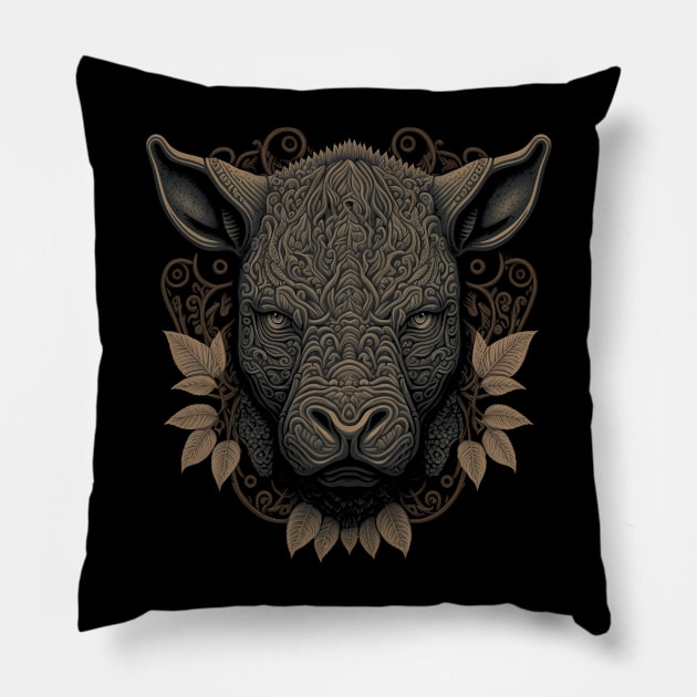 rhinoceros decorated with Javanese ornaments Pillow by gblackid