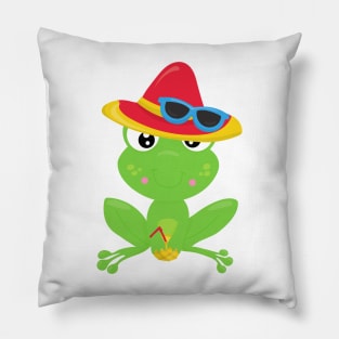 Cute Frog, Little Frog, Green Frog, Sunglasses Pillow