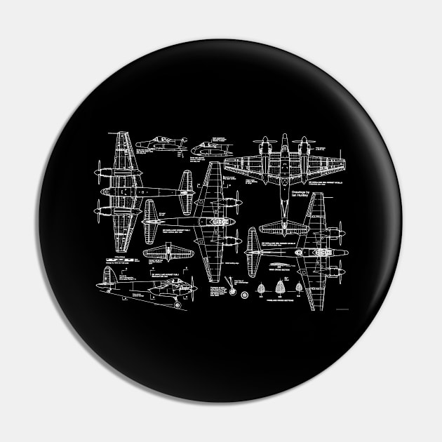 de Havilland Mosquito WWII Technical Drawing Blueprint Pin by Storeology