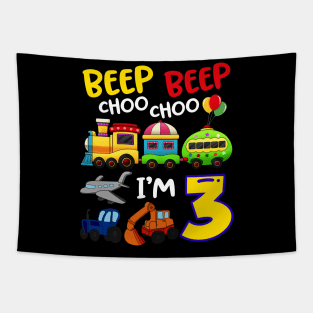 Beep Beep Chooo Chooo I am 3 Birthday Kids Tapestry