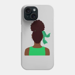 High Afro Puff Ponytail with Green Outfit (Light Gray Background) Phone Case