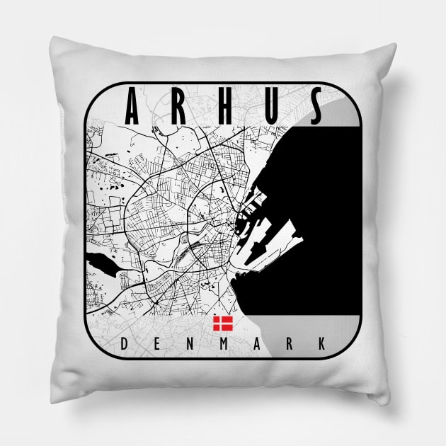 Arhus Map Denmark Pillow by ArtisticParadigms