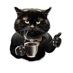 Bossy Cat Sips Coffee Thumbs Up T-Shirt