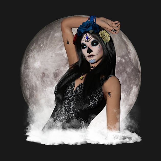 Sugar Skull Vision Blue Eyes Black Lips Full Moon by FutureImaging