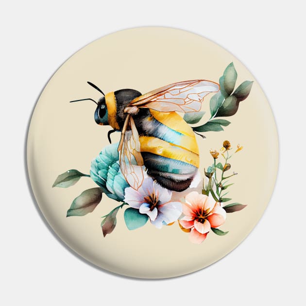 Floral Bee Watercolor 5.0 Pin by CreativeDesignsx