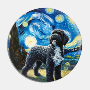 Starry Portuguese Water Dog Dog Portrait - Pet Portrait Pin