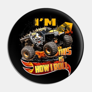 4Th Birthday Boy Monster Truck 4 Years Old For Kids Pin